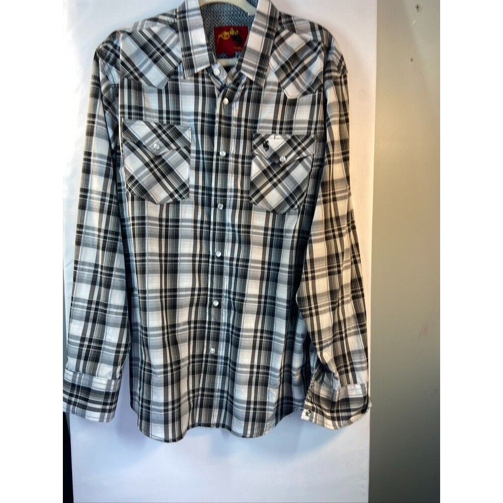 RODEO MENS XLARGE WHITE PEARL SNAPS LONG SLEEVE PLAID WESTERN SHIRT